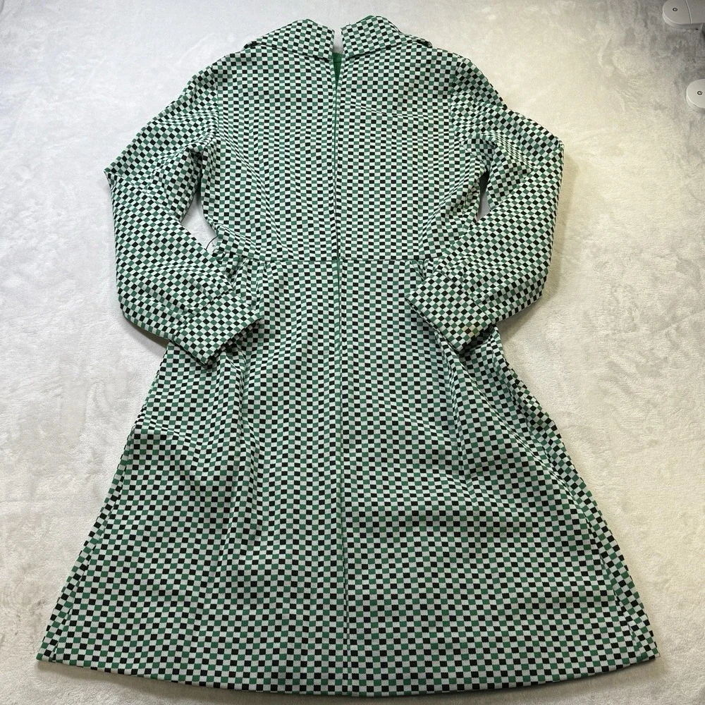 Vintage 70s Checkerboard Midi Dress Green Black Mod Disco Retro Boho - Picture 7 of 16
